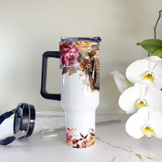40oz Tumbler - Floral Elephant