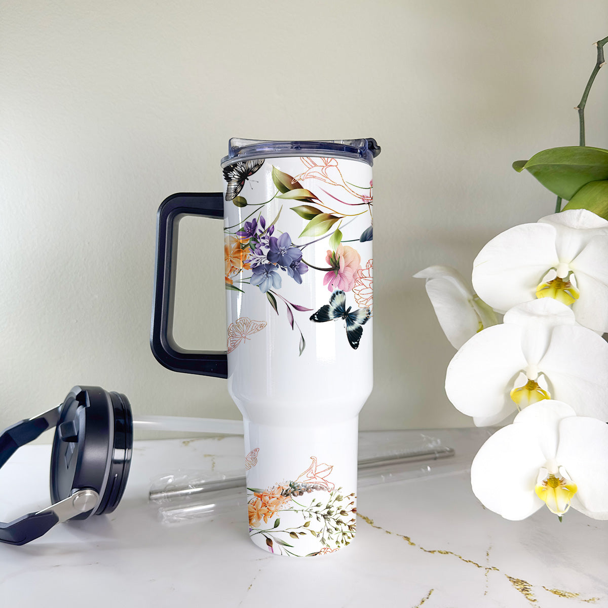 Personalised 40oz Tumbler - Floral Butterfly