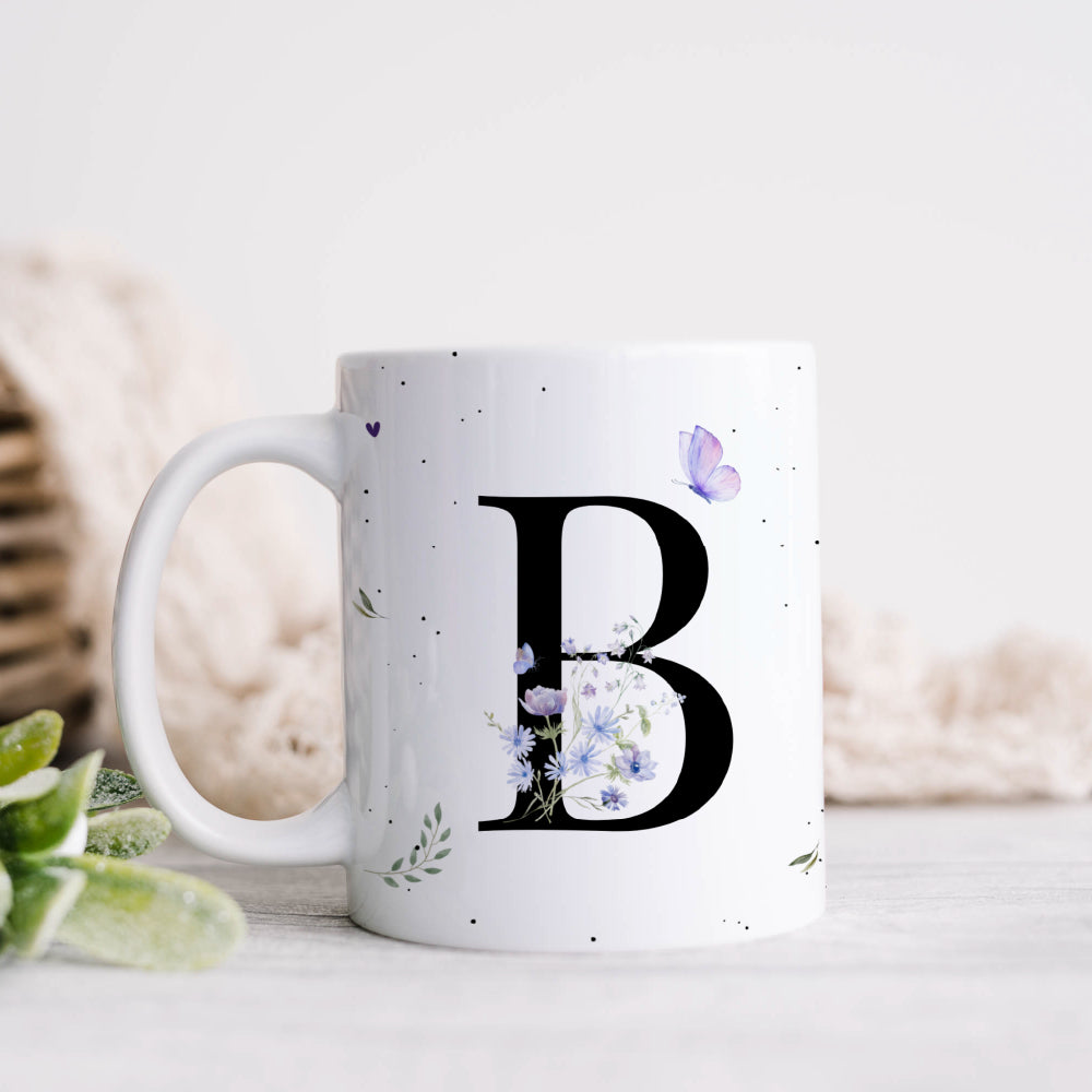 Personalised Floral Initial Mug - 330ml
